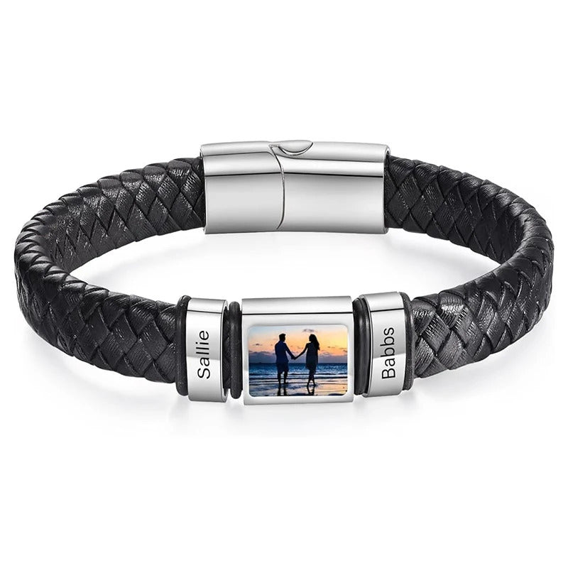Customized Leather Bracelet Stainless Steel  Engraving Photo and Text  Personalized  Accessories Gifts-larkway tradelink