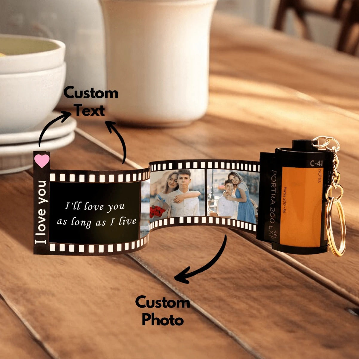 Custom Text For The Film Roll Keychain Personalized Picture with Reel Album Customized Gift-larkway tradelink