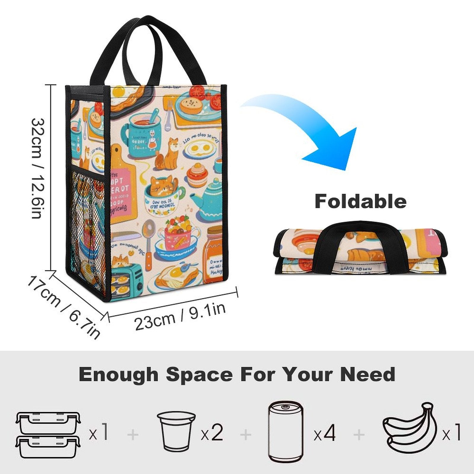 Custom Foldable Insulated Lunch Bag Personalized Meal Bag Magic Seal Pocket Multi Functional-larkway tradelink