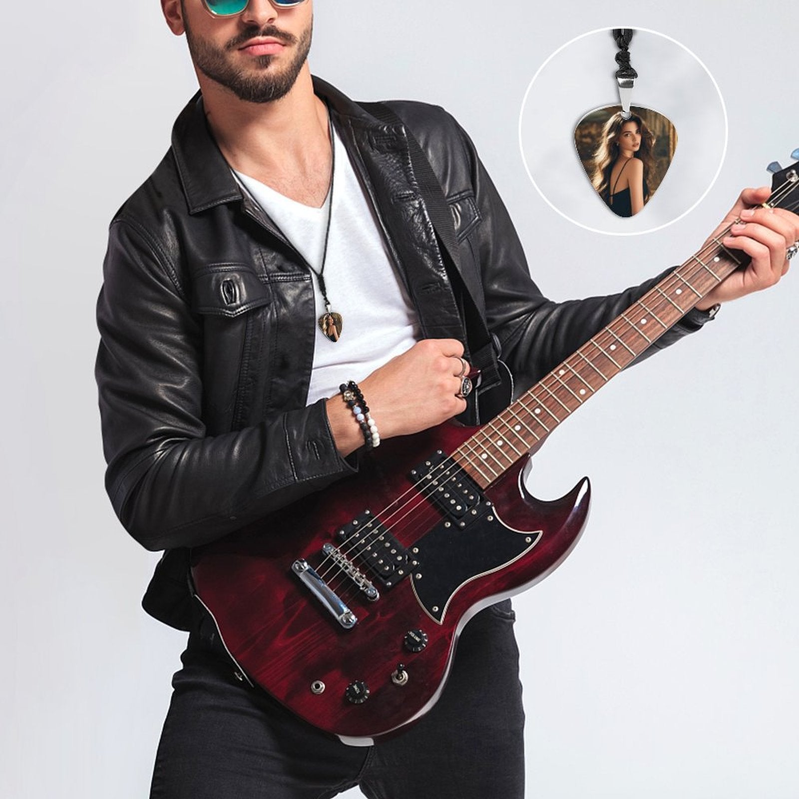 Custom Photo Guitar Pick Necklace Personalized Titanium Stainless Steel Pendant-larkway tradelink