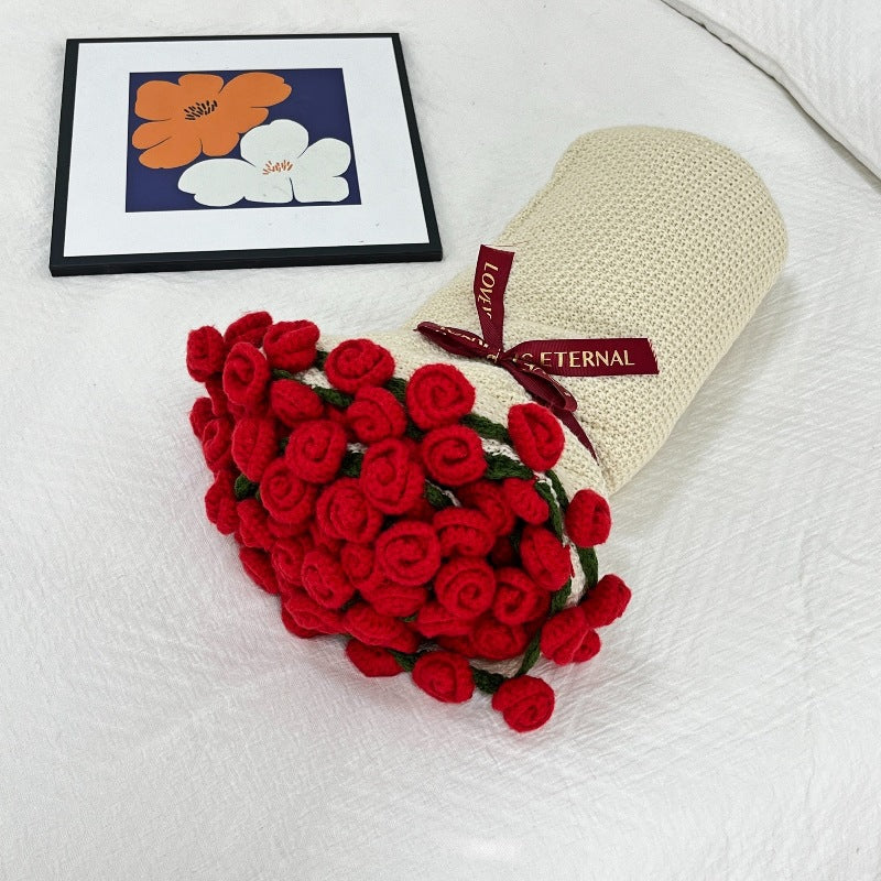 Hand-Knitted Rose Blanket DIY Kit & Ready-Made Gift for Mother's Day Valentine's Day-larkway tradelink
