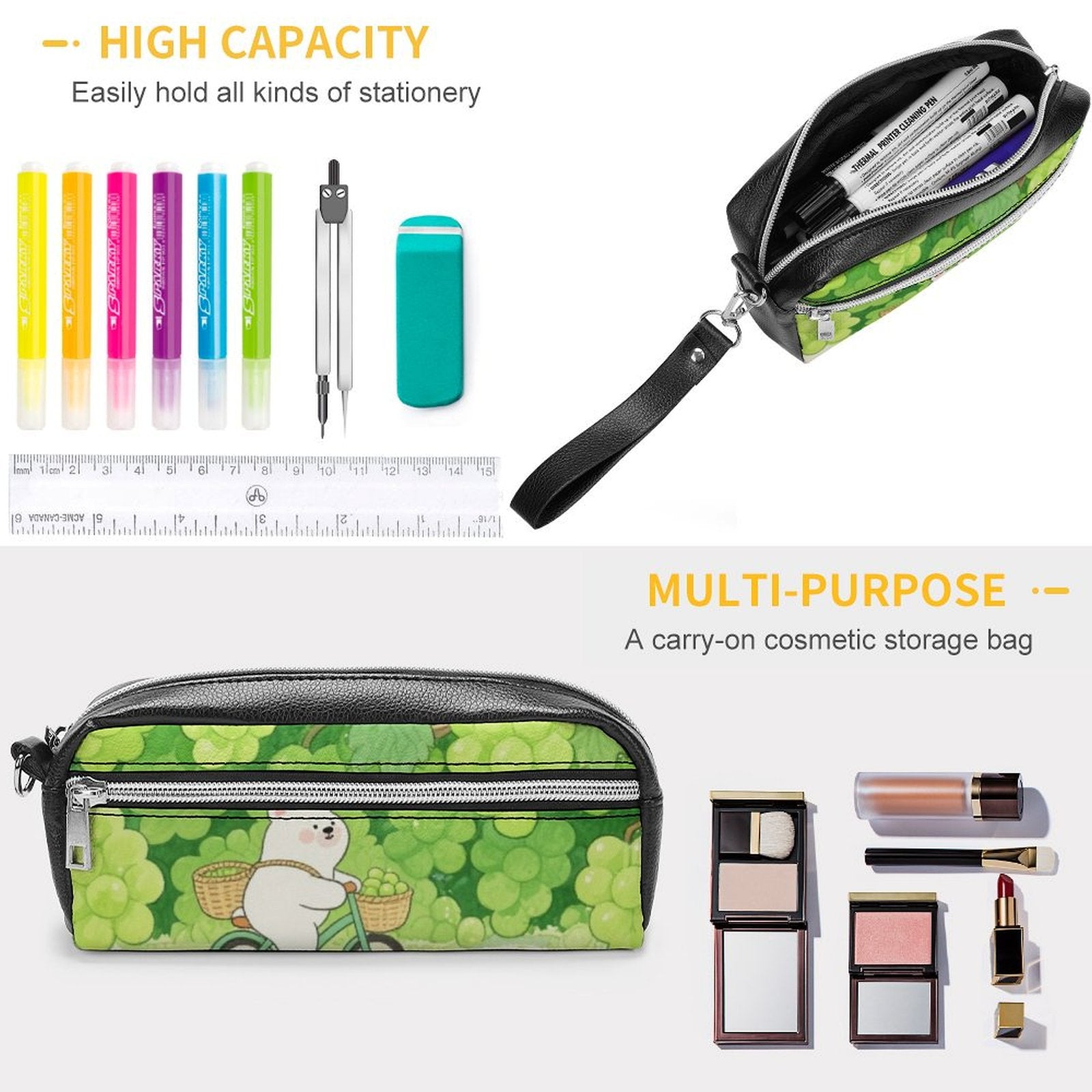 Custom Leather Pencil Case Personalized PIcture Makeup Bag with Large Capacity 20x10x5.5cm-larkway tradelink