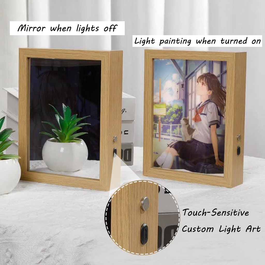 Custom Photo Frame  Personalized Picture Decor with Night Light & Mirror-larkway tradelink