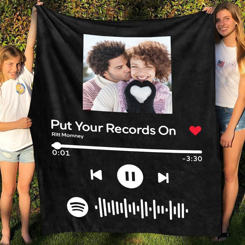 Personalized Blanket Custom Engraved Scannable Spotify Code Photo Gifts-larkway tradelink
