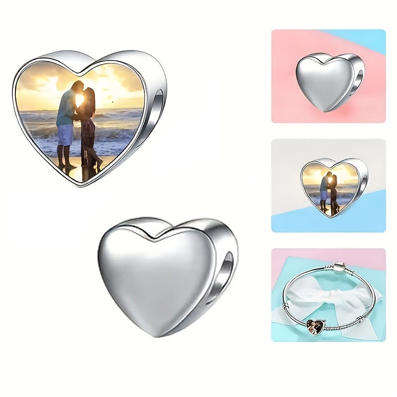 Personalized Silver Plated Heart Shaped Bracelet Custom Heat Transfer Photo For Couple-larkway tradelink