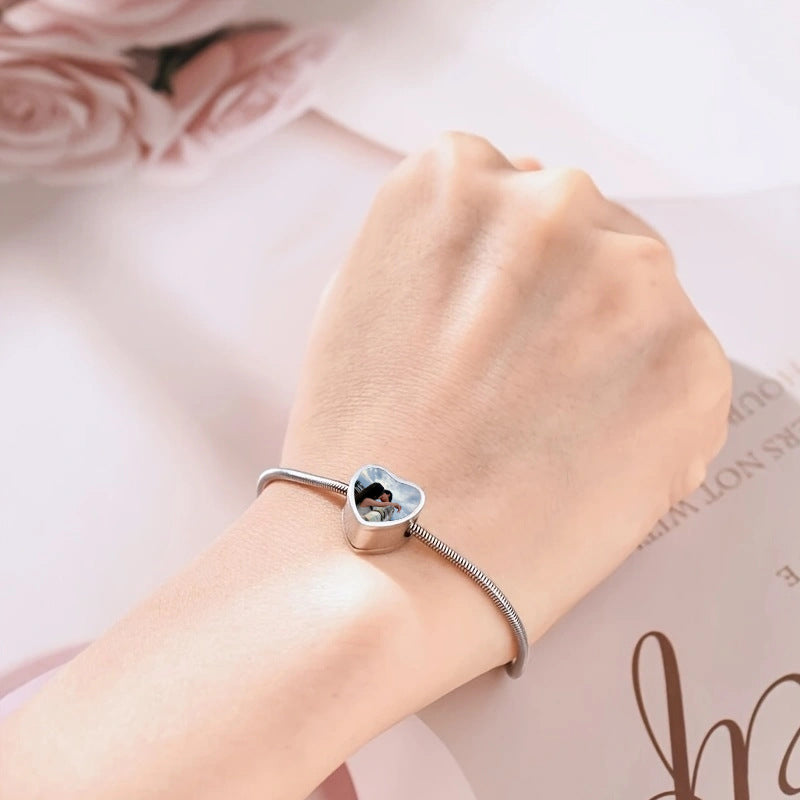 Personalized Silver Plated Heart Shaped Bracelet Custom Heat Transfer Photo For Couple-larkway tradelink
