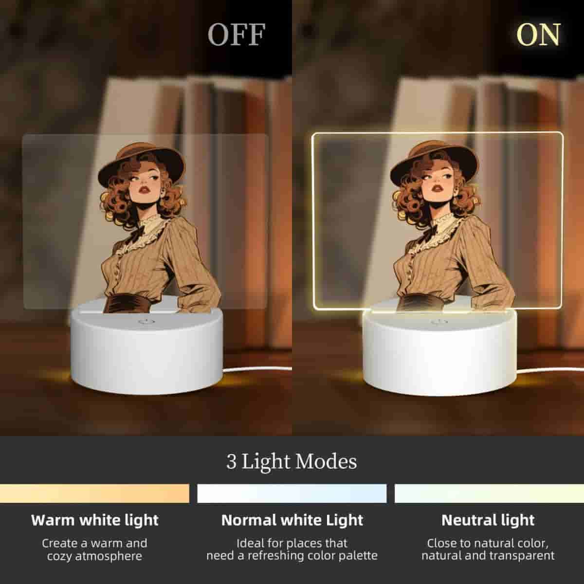 Personalized Photo Square Acrylic Night Light 3 Light Modes Custom Decor Touch Control Soft Glow-larkway tradelink