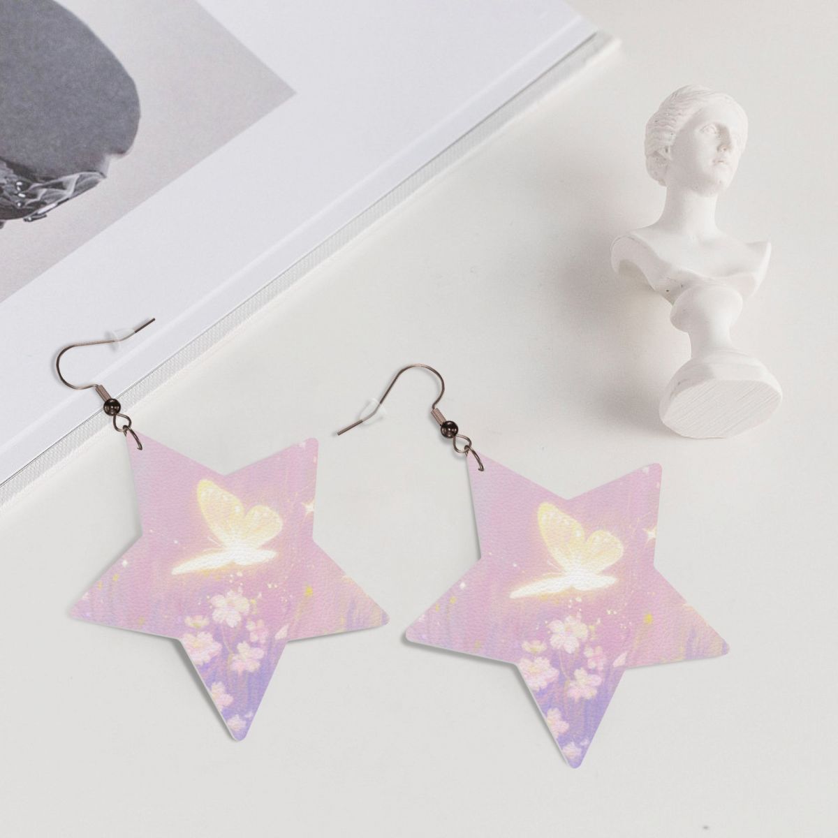 Custom Leather Star Earrings Personalized Picture Studs-larkway tradelink