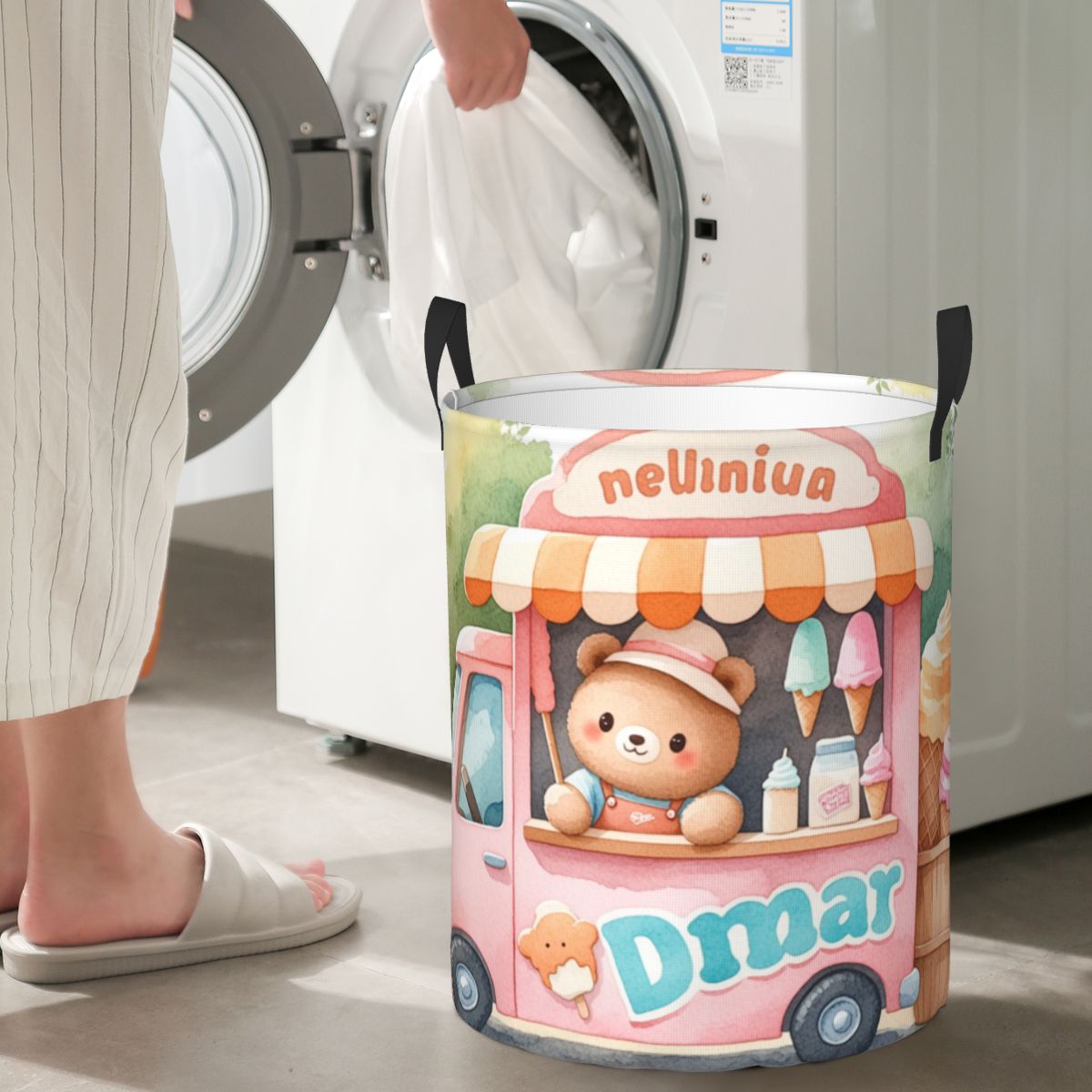 Custom Photo Round Laundry Hamper Waterproof Oxford Fabric-larkway tradelink