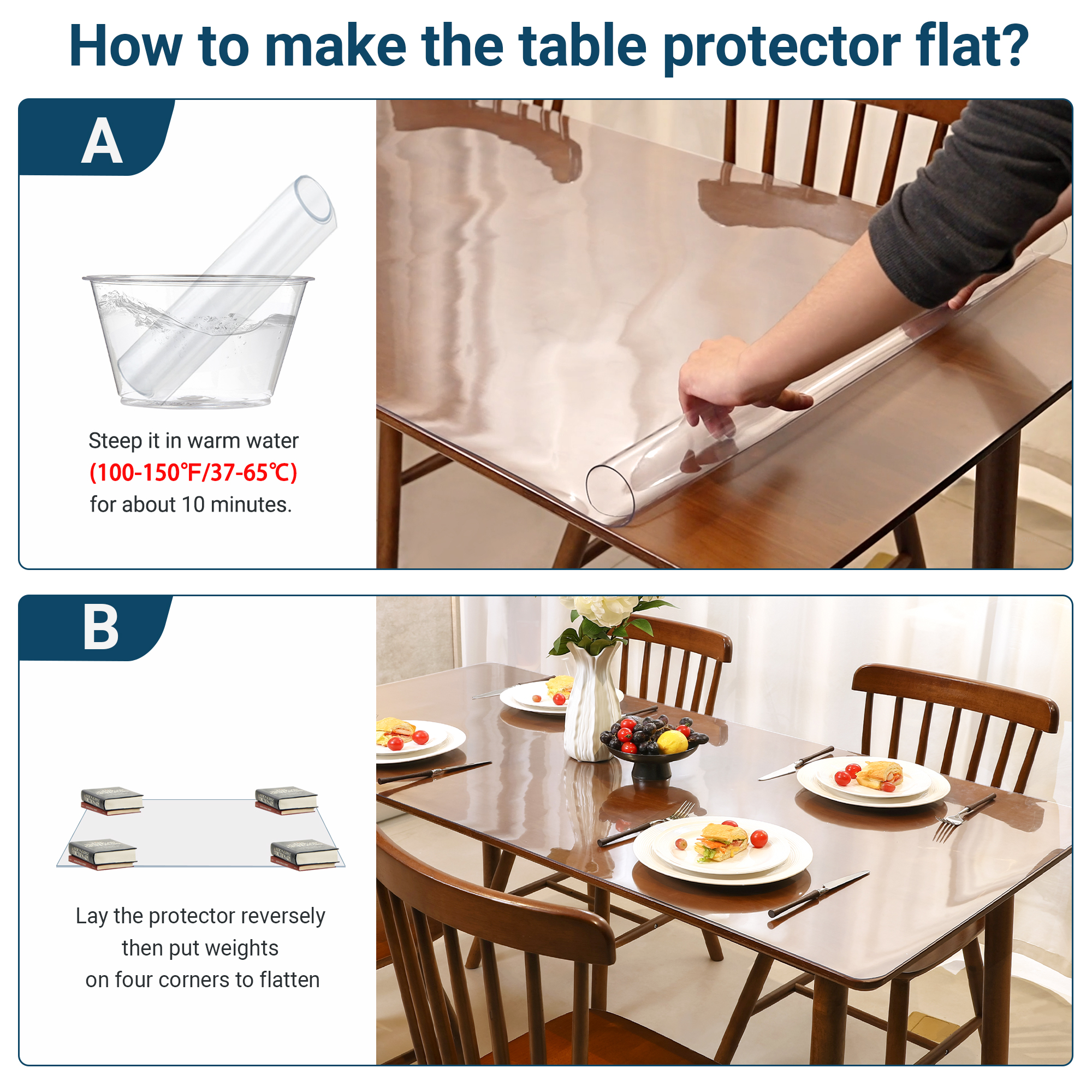 NAP2WELL Clear Table Cover Protector Rectangle, 1.5mm Transparent Plastic Table Protector Waterproof, Anti-scratch Clear Desk Mat for Office Desktop Dresser Night Stand Dining Table