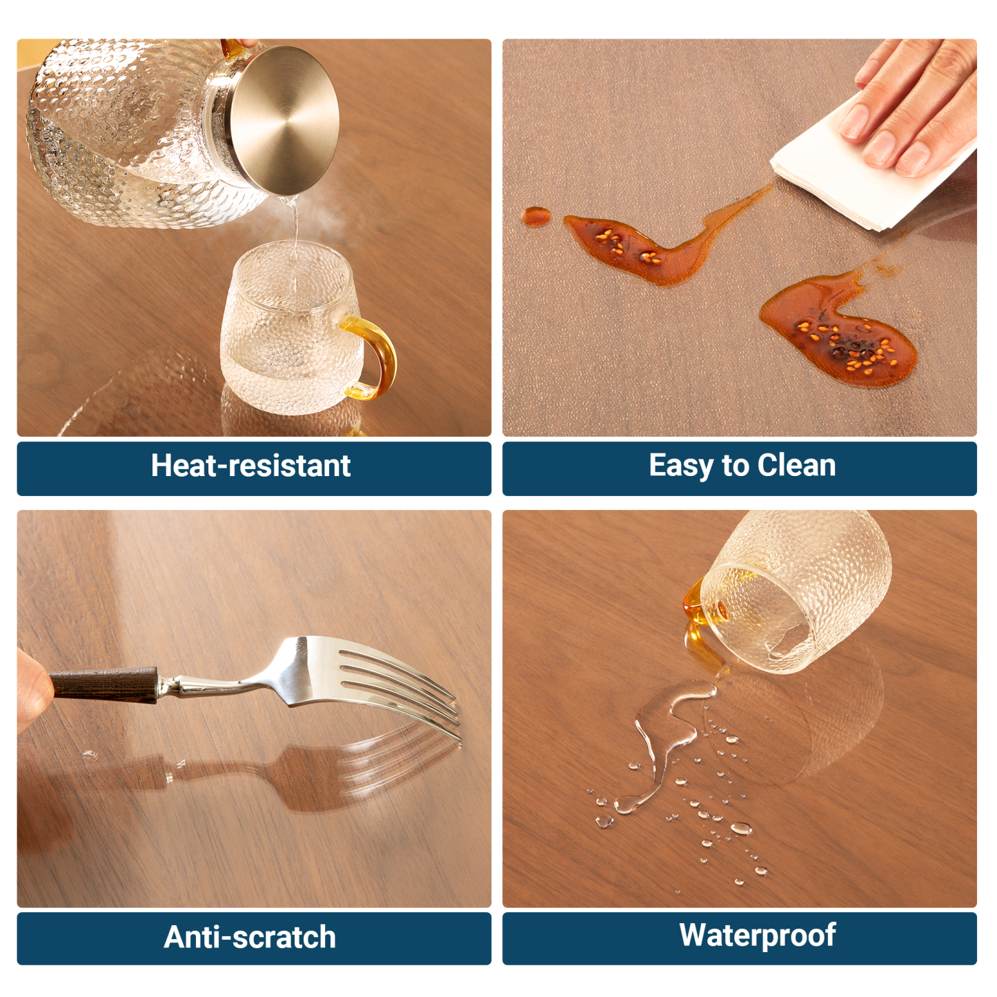 NAP2WELL Clear Table Cover Protector Rectangle, 1.5mm Transparent Plastic Table Protector Waterproof, Anti-scratch Clear Desk Mat for Office Desktop Dresser Night Stand Dining Table