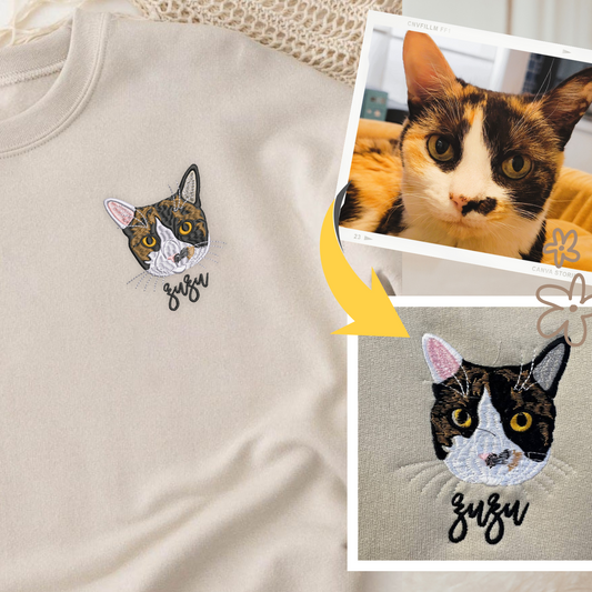 Personalized Pet Face and Name Embroidered Sweatshirt Hoodie