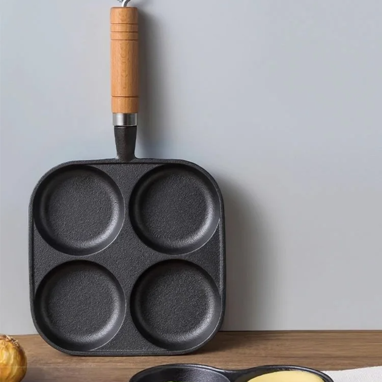 Deeper four-hole cast iron non-stick frying pan
