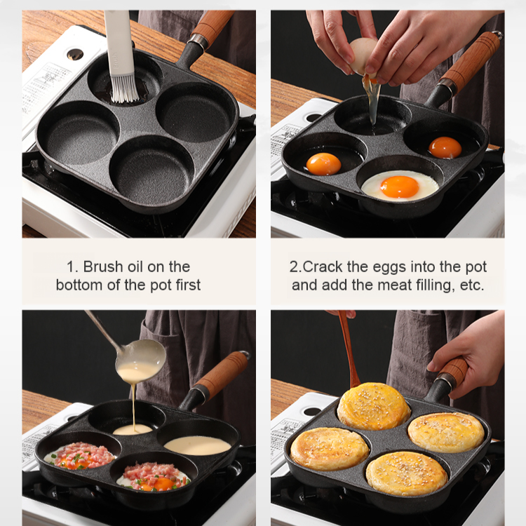 Deeper four-hole cast iron non-stick frying pan