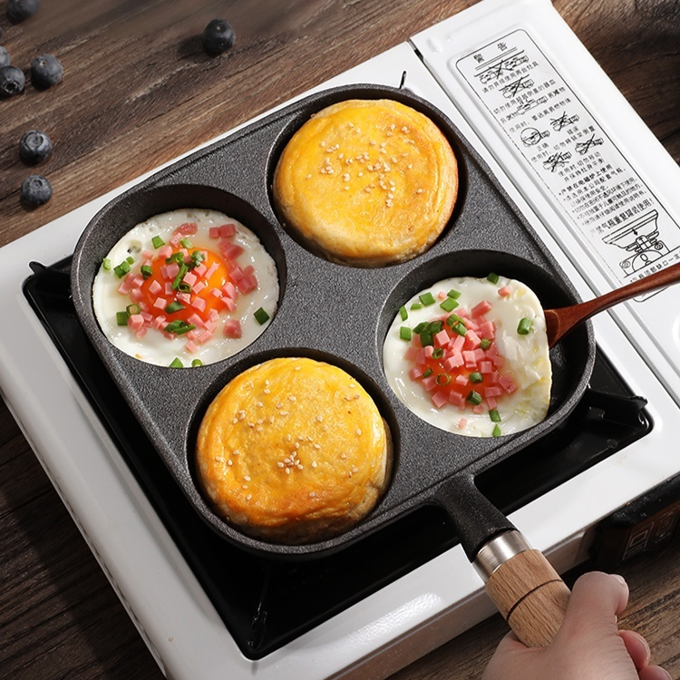 Deeper four-hole cast iron non-stick frying pan