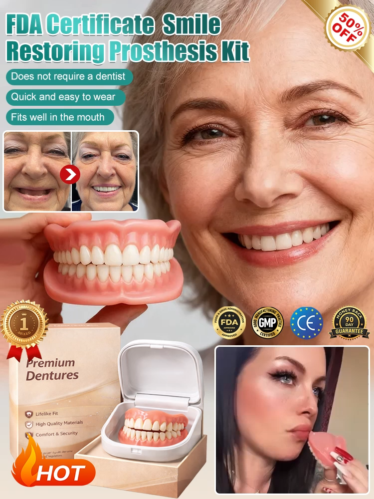 ✅ 95.3% of Customers Choose This! 🦷FDA Dentures with Portable Case🌟 Adhesive-Free, All-Day Stability, Natural Smile, Free Shipping