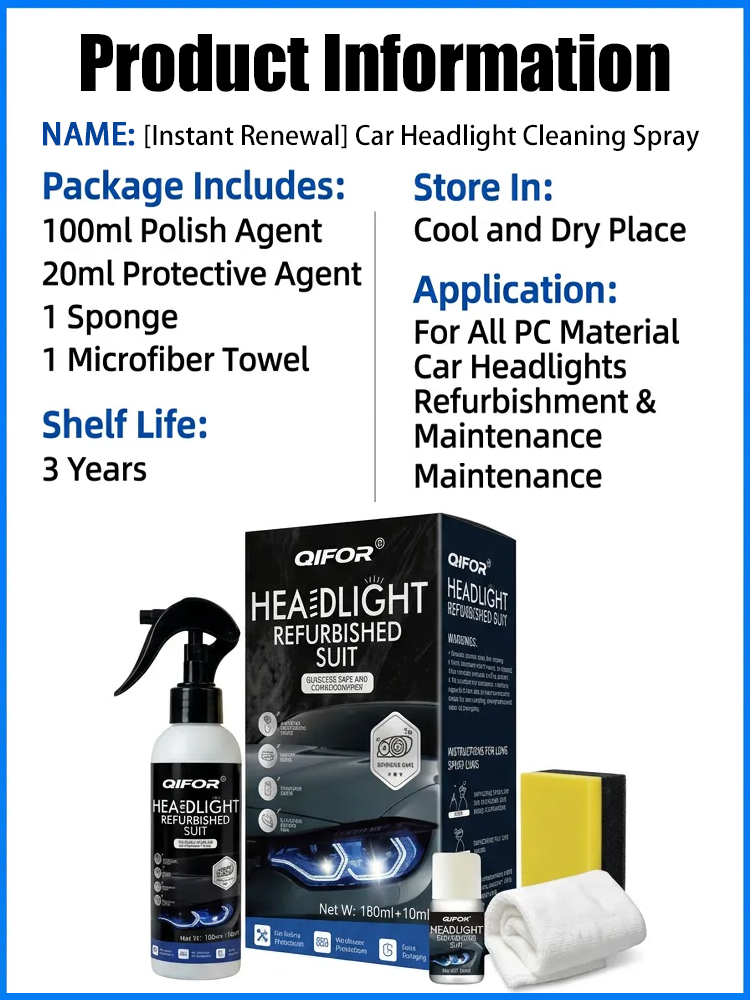 【🚗Buy One Get One Free】Car Headlight Cleaning and Refurbishing Spray🔦 Removes yellowing and brightens in seconds, two-step spray and wipe for a completely DIY experience