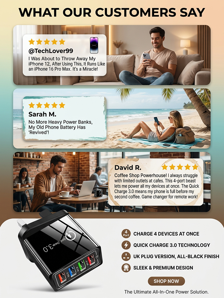 🚀World's First Smart Battery Life Extension Charger🔋 4-Port Simultaneous Fast Charging, Half-Price Special Offer, Buy More, Save More!