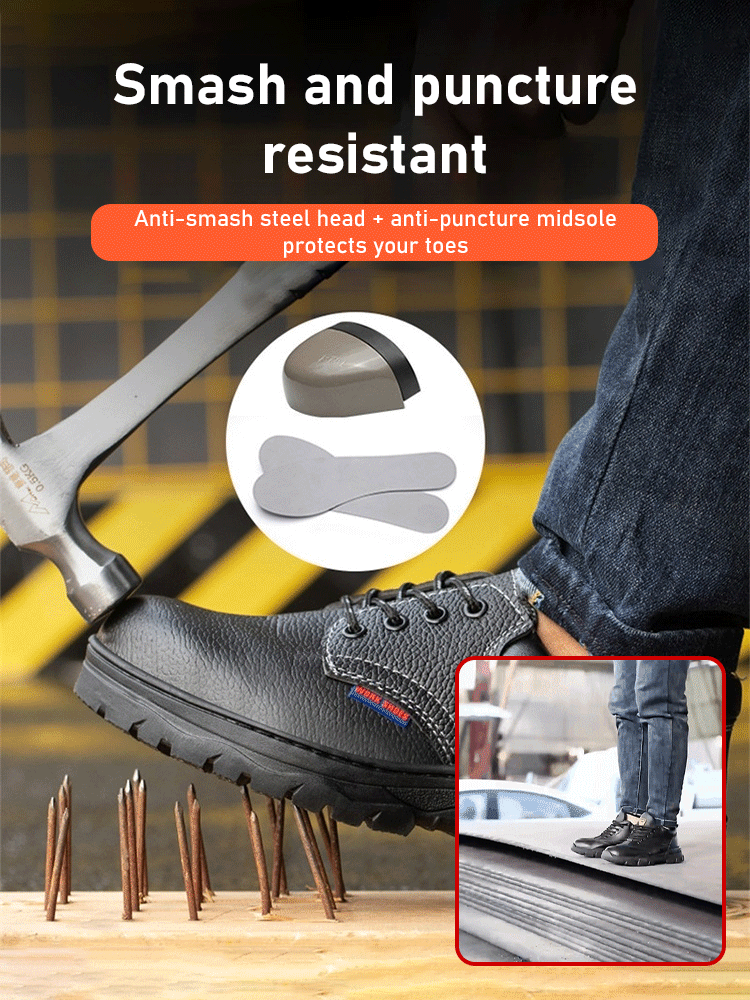 Wear-resistant anti-smash and anti-puncture work shoes