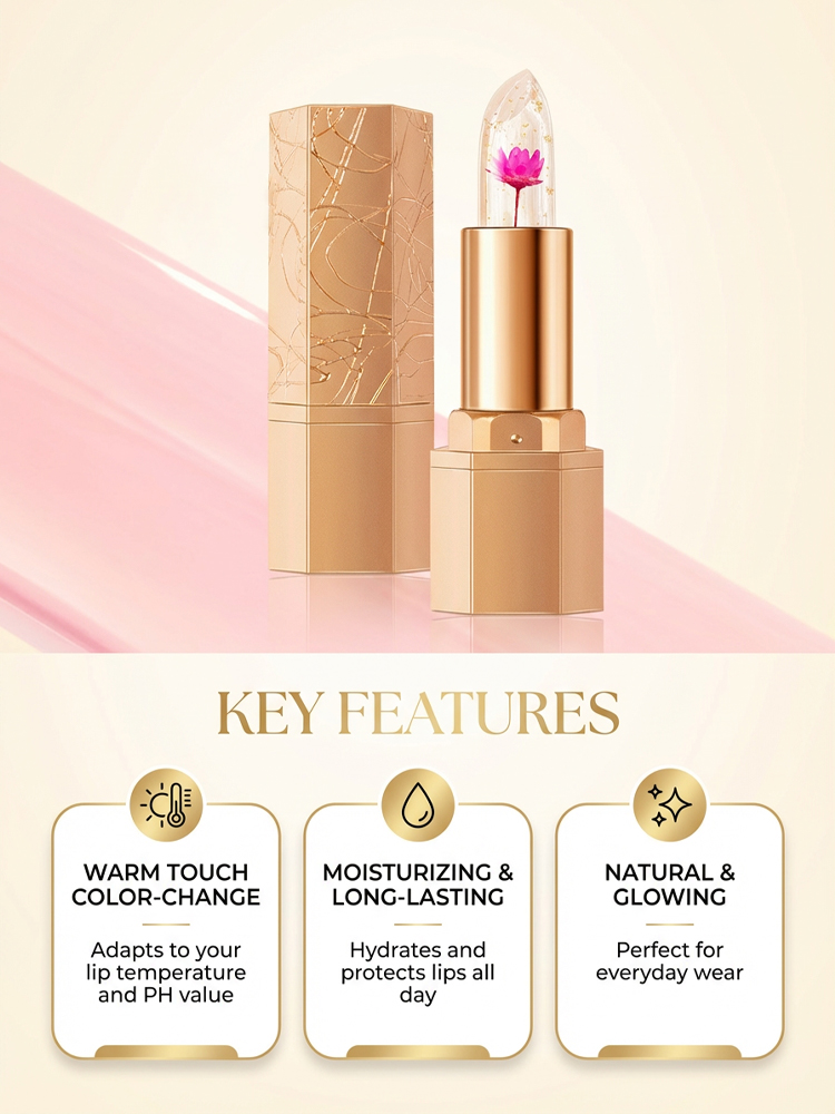 💄Crystal Gold Foil Temperature-Sensitive Color-Changing Lipstick! A unique shade for every person, 98% moisturizing and non-drying, creating a natural lip look.