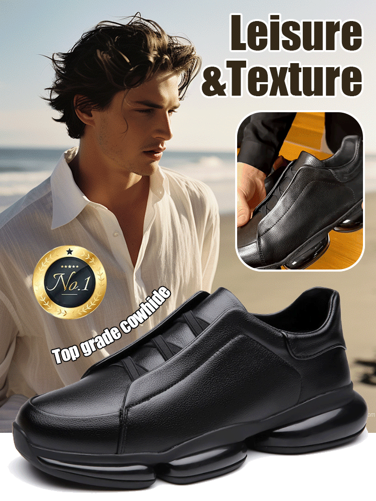 Air-cushioned height-increasing genuine leather casual shoes