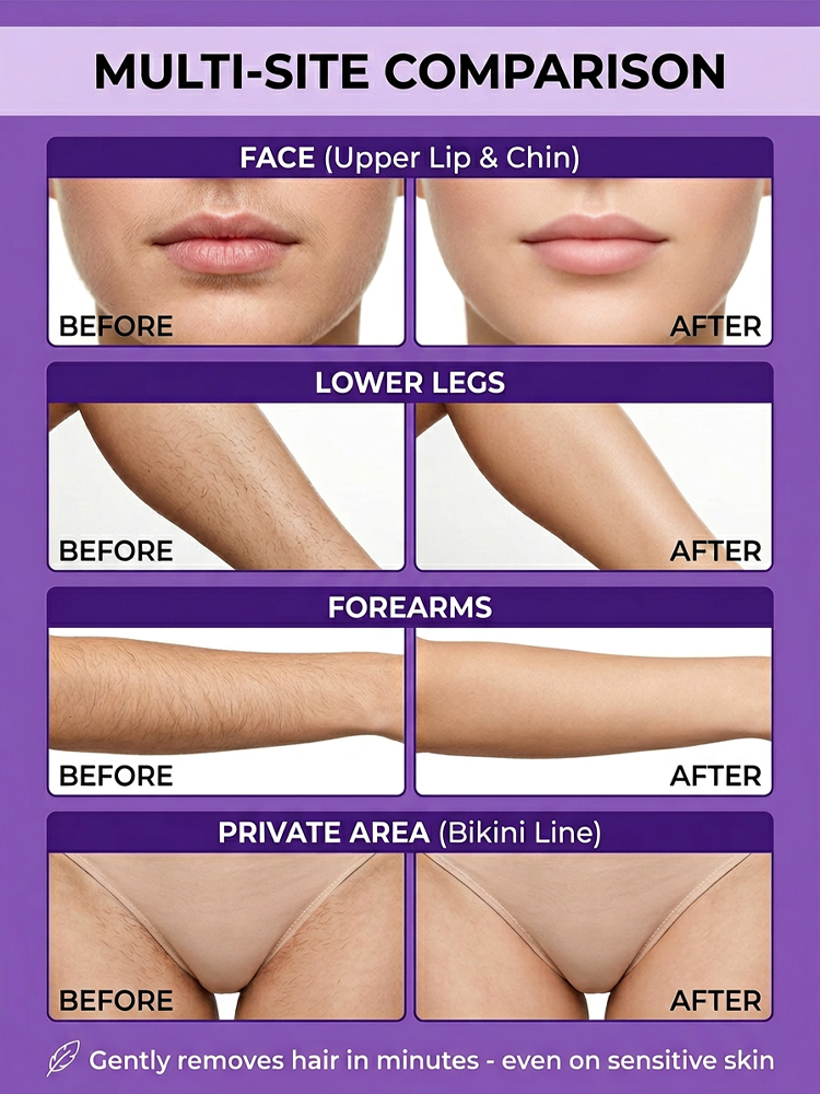 💫Long-lasting smooth hair removal cream, 97% non-irritating and leaves no dark spots, 2-in-1 hair removal and skin care