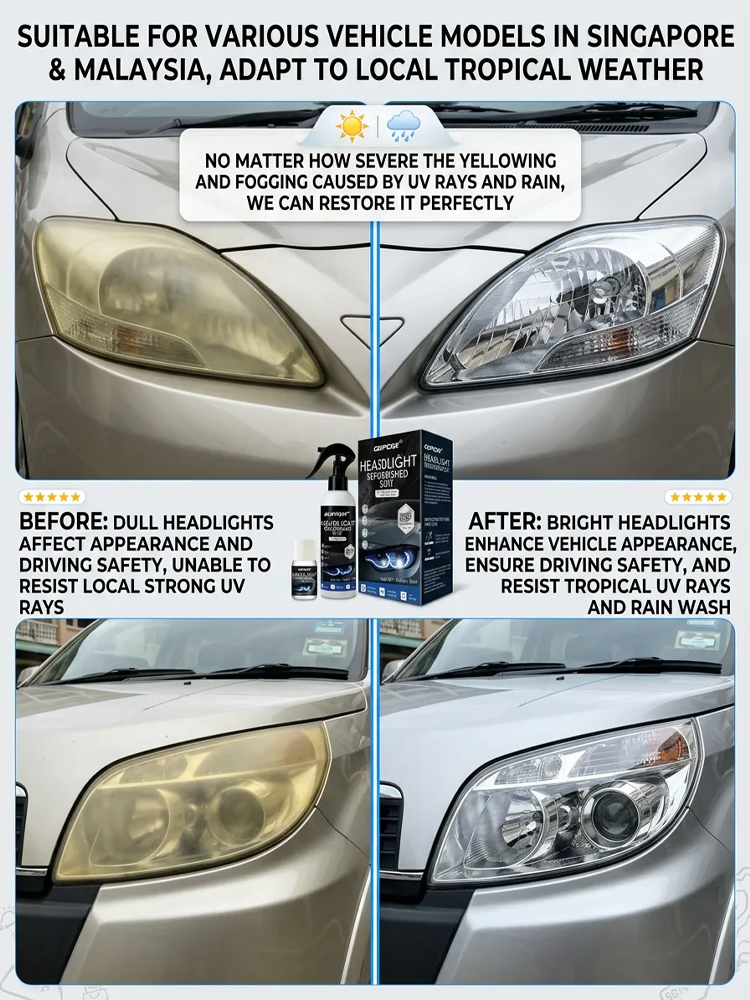 【🚗Buy One Get One Free】Car Headlight Cleaning and Refurbishing Spray🔦 Removes yellowing and brightens in seconds, two-step spray and wipe for a completely DIY experience
