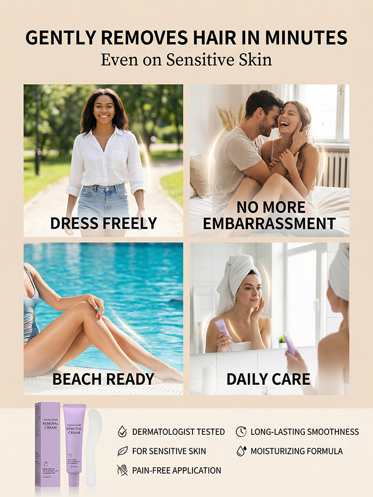 💫Long-lasting smooth hair removal cream, 97% non-irritating and leaves no dark spots, 2-in-1 hair removal and skin care