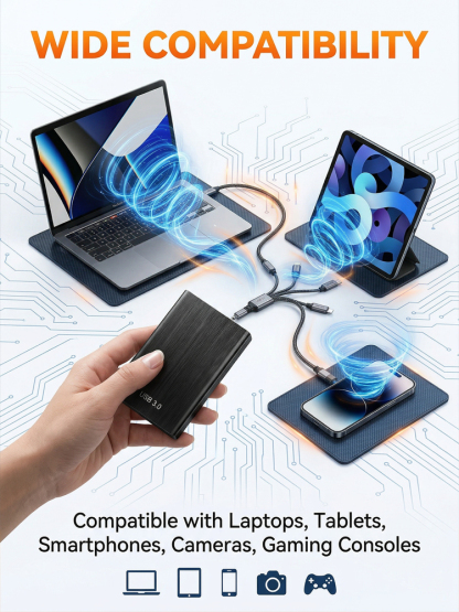 🚀16TB Ultra-Large Capacity Portable Hard Drive, Compatible with Computers, Mobile Phones, and Game Consoles