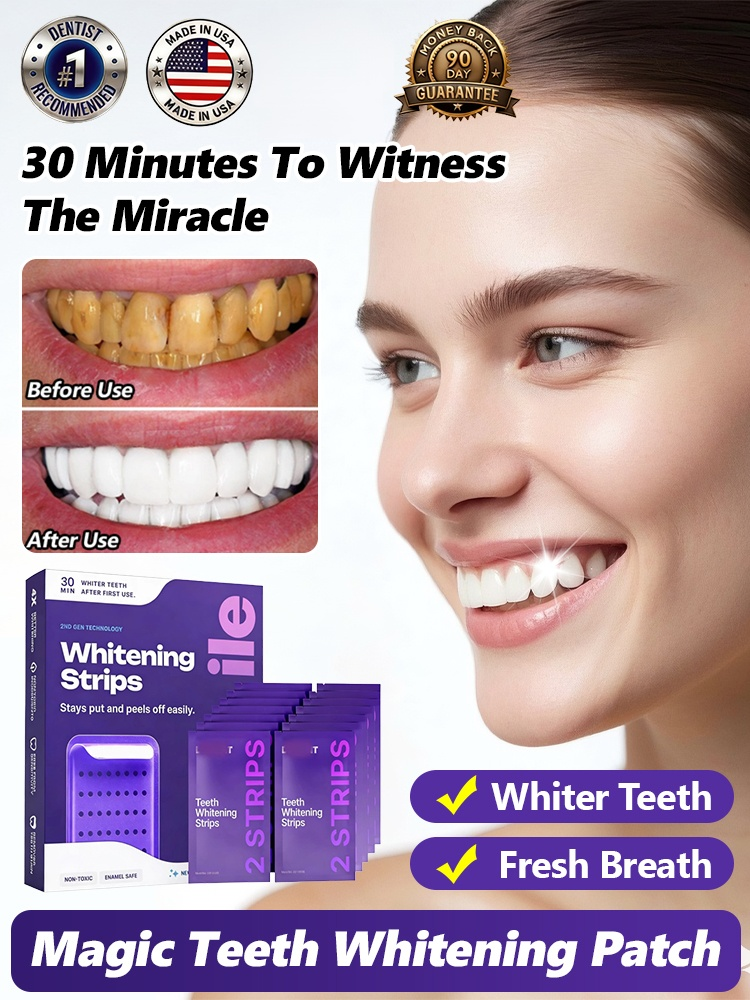 【🦷Buy One Get Two】✨American Dental Grade Whitening Strips! 30-Minute Instant Whitening, Double Effect of Whitening and Freshening