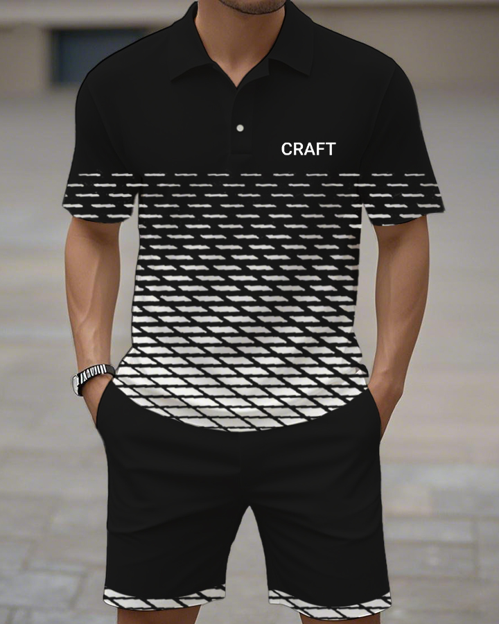 Men's Daily Geometric Pattern Short-Sleeved Shorts Suit