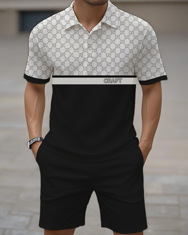 Men's Color-Blocked Boss Graphic CRAFT Shirt Shorts Set