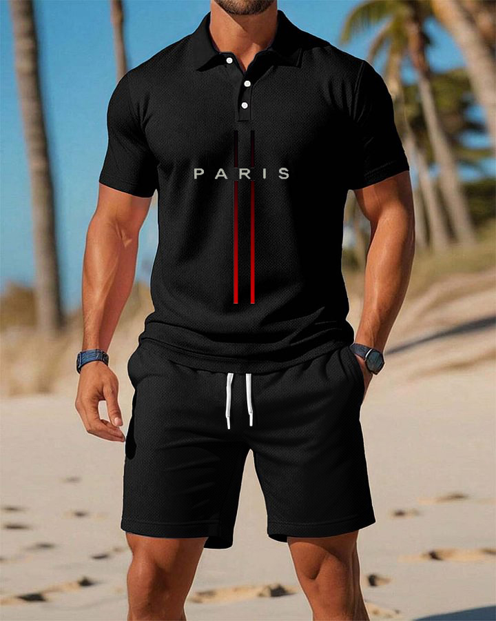 Men's Summer Beach PARIS Fashionable Resort Style POLO Shirt Suit