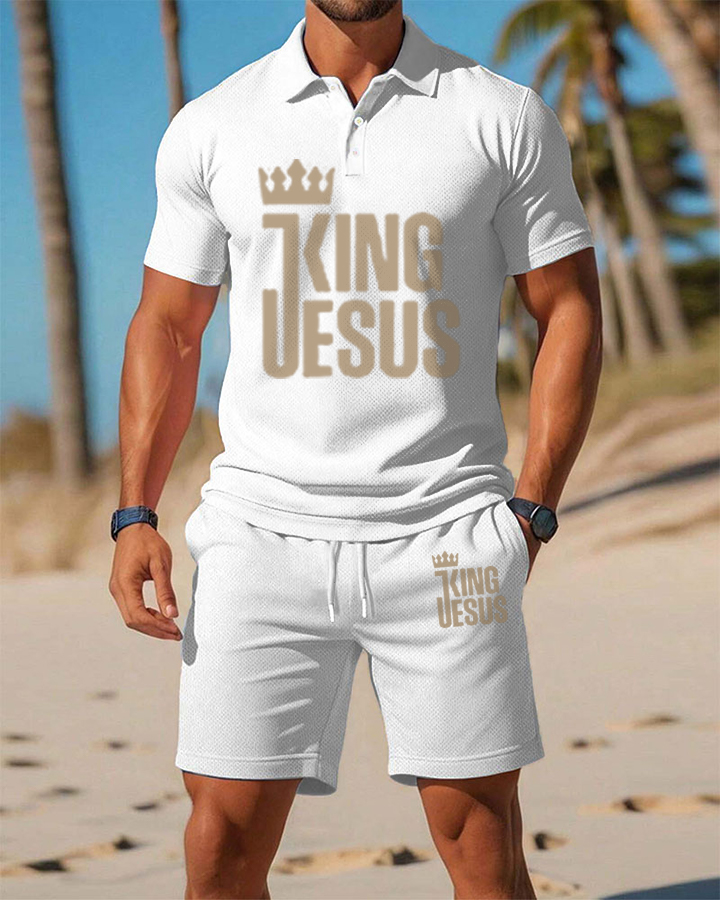 Men's Religious Series KING JESUS ??Printed Fashion Simple Style POLO Shirt