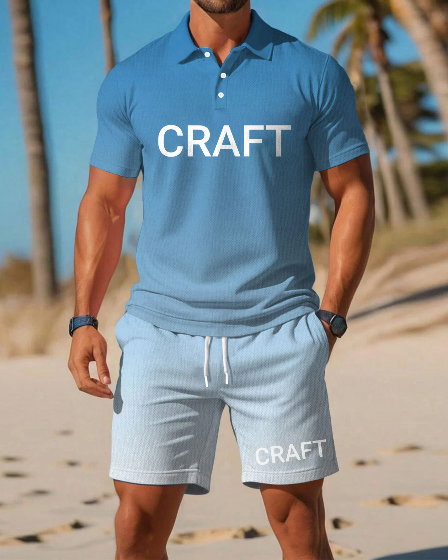 Men's Daily Gradient Short Sleeve Shorts Suit