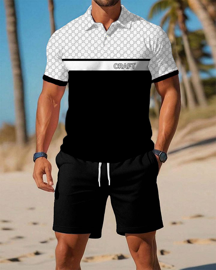 Color-Blocked Boss Graphic POLO Shirt Shorts Set