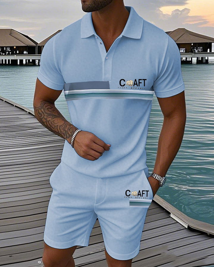 Men's Summer Beach Collection Striped Light Blue Shirt Suit