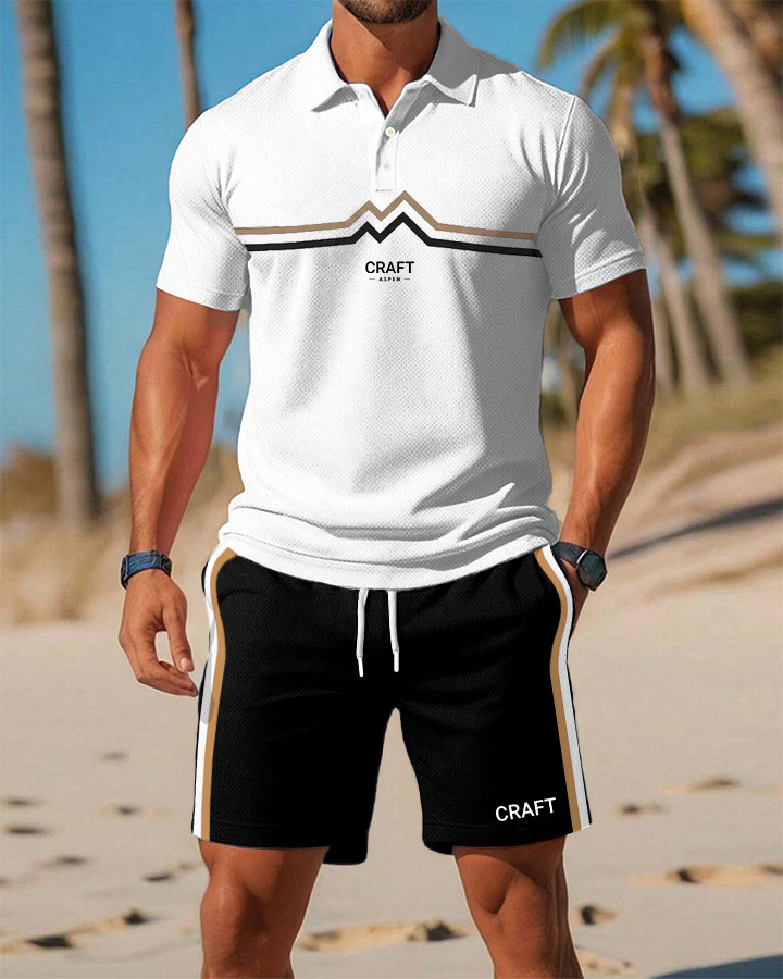 Men's Daily Casual Series AXYIN Print Design Fashion Street Style POLO Shirt Set