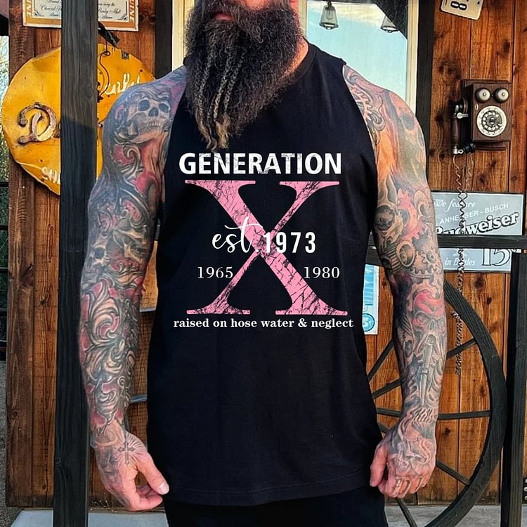 "GENERATION X Est.1973 Raised On Hose Water & Neglect" Graphic Tank Top - Custom Birth Year