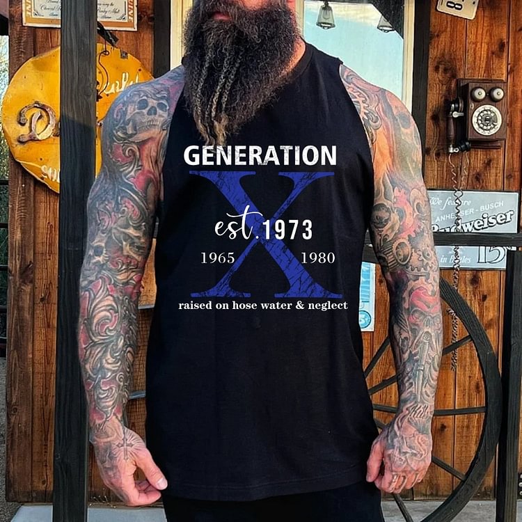 Vintage "GENERATION X Est.1973 1965 - 1980 Raised On Hose Water And Neglect" Graphic Tank Top - Custom Birth Year