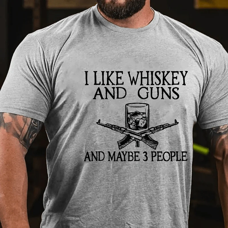 I LIKE WHISKEY AND GUNS AND MAYBE 3 PEOPLE Modern Art Graphic Men's T-Shirt