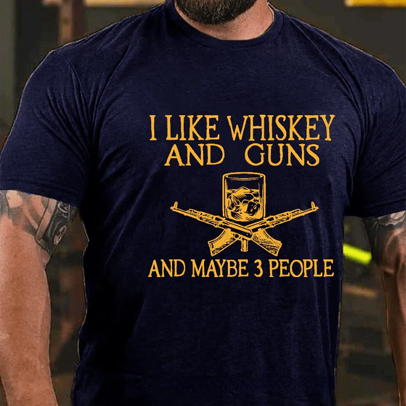 I LIKE WHISKEY AND GUNS AND MAYBE 3 PEOPLE Modern Art Graphic Men's T-Shirt