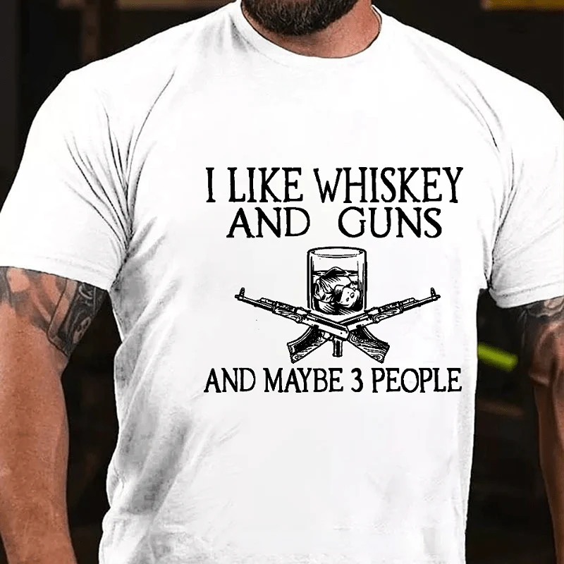 I LIKE WHISKEY AND GUNS AND MAYBE 3 PEOPLE Modern Art Graphic Men's T-Shirt