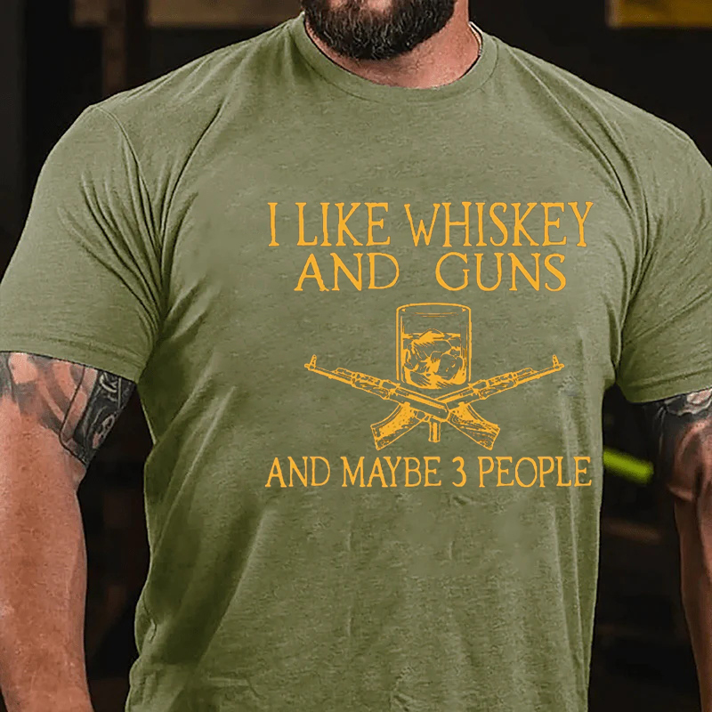 I LIKE WHISKEY AND GUNS AND MAYBE 3 PEOPLE Modern Art Graphic Men's T-Shirt