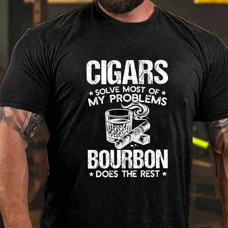 CIGARS SOLVE MOST OF MY PROBLEMS BOURBON DOES THE REST Art Graphic Men's T-Shirt