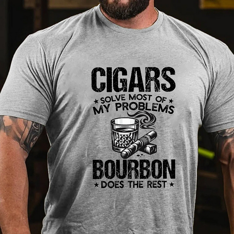 CIGARS SOLVE MOST OF MY PROBLEMS BOURBON DOES THE REST Art Graphic Men's T-Shirt