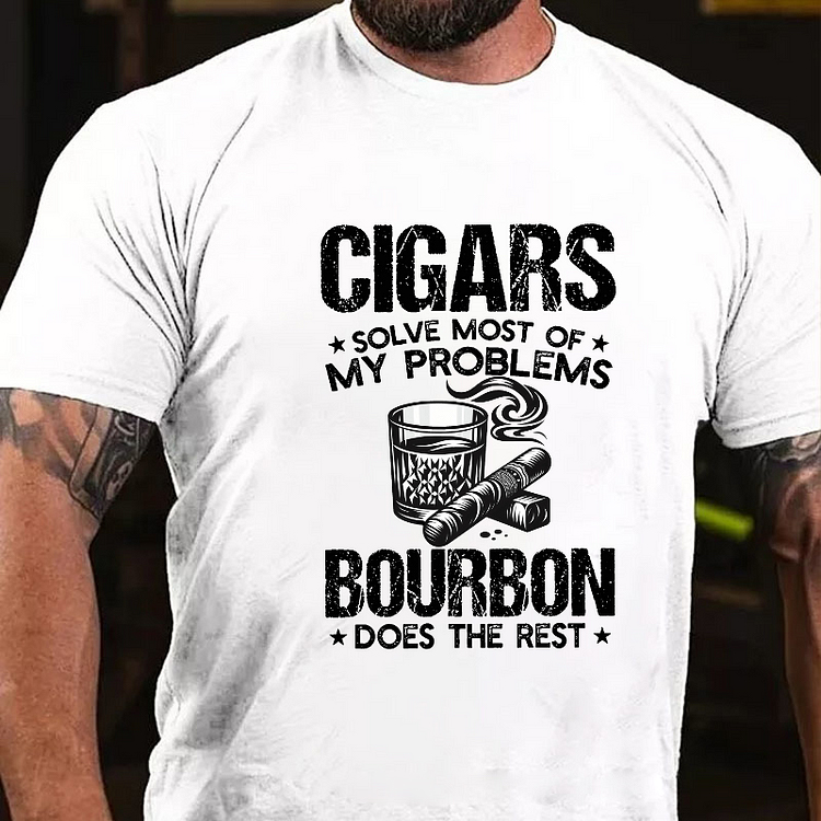 CIGARS SOLVE MOST OF MY PROBLEMS BOURBON DOES THE REST Art Graphic Men's T-Shirt