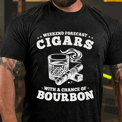 WEEKEND FORECAST CIGARS WITH A CHANCE OF BOURBON Culture Art Printing Men's T-Shirt