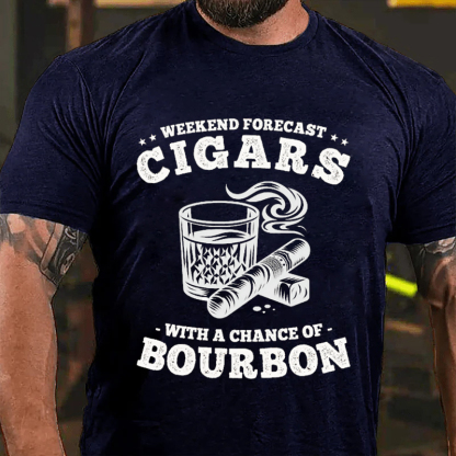 WEEKEND FORECAST CIGARS WITH A CHANCE OF BOURBON Culture Art Printing Men's T-Shirt