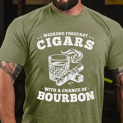 WEEKEND FORECAST CIGARS WITH A CHANCE OF BOURBON Culture Art Printing Men's T-Shirt